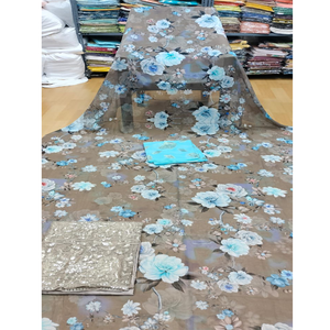 Vestido de Novia Moderno Heritage 100% Algodón Voile con Intrincado Diseño Floral Dorado, Transpirable, Ecológico y Ligero - Product Image 1