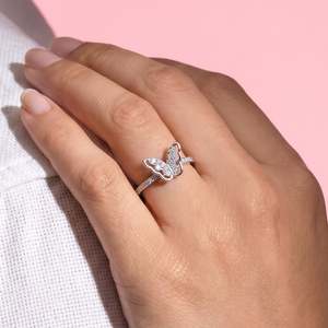 Hallmark 10K Gold Minimal Sparkle Butterfly Ring with Heart Cut Moissanite - Product Image 1
