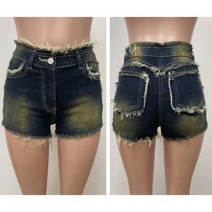 Shorts de Mezclilla Desgastados de Cintura Alta para Mujer, Estilo Casual de Verano, Cierre de Botones de Algodón, Corte Ajustado, Estilo Vintage - Product Image 2