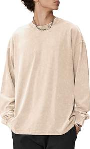 Camisetas de Manga Larga con Logotipo Personalizado OEM, Camisetas Extra Grandes para Hombre, Estilo Vintage, Lavado Ácido, Cómodas, Lisas, Multicolores, Cuello Redondo - Product Image 3