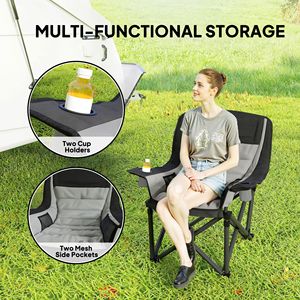 Sedia da Campeggio Pieghevole Portatile Grigia per Adulti con Portabicchieri e Borsa per il Trasporto, con Seduta Imbottita e Tasche Laterali - Product Image 4