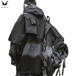 Sweat-shirt fonctionnel imperméable de style urbain avec capuche amovible et poches cargo, noir, Techwear - Product Image 4