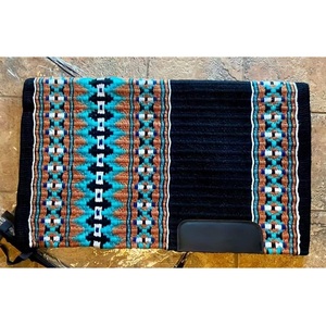 Manta de montura western contorneada de mezcla de lana con diseño geométrico en turquesa, naranja y negro, con parche de cuero, para equitación de sendero LLT - Product Image 1