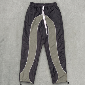 Pantalones Deportivos para Hombre, Color Negro Oliva, con Bloques de Color, Cintura Elástica con Cordón, Secado Rápido, Estilo Casual Otoñal, Tela Ligera - Product Image 1