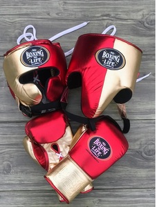Professional No Boxing No Life Red and Gold Sparring Set Real Cowhide Leather Including Boxing <b>Gloves</b> - Headgear - Groin Guard - Product Image 5