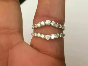 แหวนแต่งงานเพชรโมอิสซาไนต์ เงินแท้ 925 แหวนสองแถวสำหรับผู้หญิง เครื่องประดับวันครบรอบ - Product Image 3