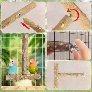 4 pièces de perchoirs en bois naturel pour oiseaux, fournitures pour oiseaux - Product Image 1
