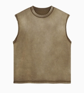 Camiseta sin mangas para hombre, 100% poliéster, informal, lisa, de corte regular, transpirable, con lavado ácido, al por mayor - Product Image 2
