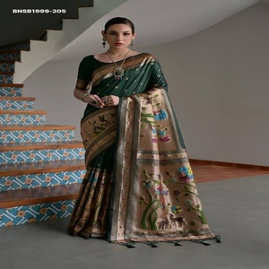 Collection Premium de Sarees en Soie Banarasi avec tissage Zari, Paithani Pallu et bordure large Meena - Ensemble Blouse et Saree - Exportateur Indien - Product Image 1