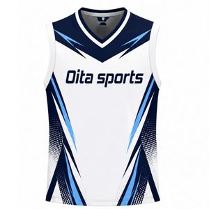 Blue White Volleyball Sleeveless Shirt Sports Team Apparel Athletic Uniform Top Practice Training Match Wear - Product Image 1