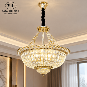 Lustre en cristal de luxe avec cadre en fer doré, 7 douilles E14 et chaîne réglable pour salle à manger, hall d'hôtel - Product Image 1