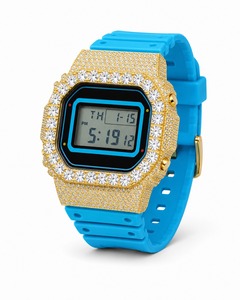 Unisex Digital <b>Watch</b> With Rhinestone Case Square Shape Gold Silicone Band - Product Image 4