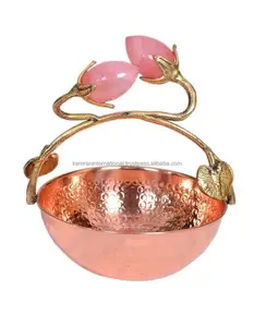 Assiette décorative florale écologique en cuivre 100% bols de service polis pour salade de Noël saine/noix/épices/biscuits/bonbons - Product Image 1