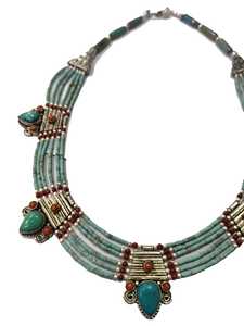 Collier ethnique en perles turquoise avec design géométrique en argent 925 pour un usage quotidien féminin - Product Image 3