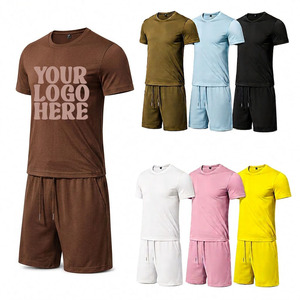 OEM Custom Men's Short Sleeve T-Shirt Shorts <b>Set</b> 2 Piece Summer Sportswear Jogging Suit Breathable 100% Cotton Streetwear 7 - Product Image 4