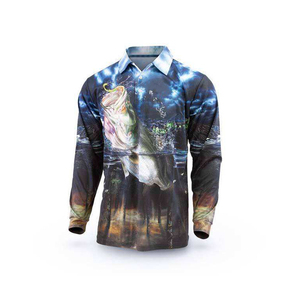 เสื้อเชิ้ตตกปลาแขนยาวผู้ชาย พิมพ์ลายปลากระเบนยามพระอาทิตย์ตก ป้องกันรังสียูวี UPF 50 ผลิตจากโพลีเอสเตอร์ 100% ทรงโปโล - Product Image 2