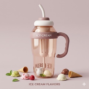 Eco-Friendly Cute Ice Cream Shaped Water <b>Bottle</b> with Handle and Straw for Kids Travel Gifts - Product Image 1