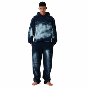 Ensemble de survêtement tie-dye à capuche, coupe ample, couleur dégradée, avec poches latérales, respirant, style décontracté, collection automne - Product Image 1