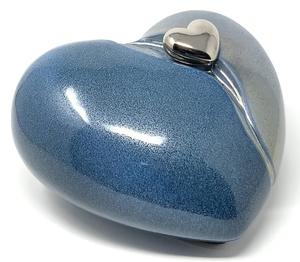 Urne funéraire en forme de cœur bicolore bleu avec mini cœur pour cendres, Cœur pour cendres funéraires en métal laiton/aluminium - Product Image 3
