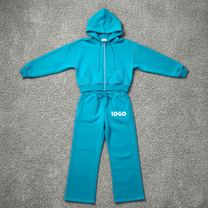 Custom Women's Hooded Sweatpants <b>Zip</b>-<b>Up</b> Hoodie Set Casual Streetwear Sportswear Regular Fit Polyester Jogger Suit Gym Short - Product Image 6