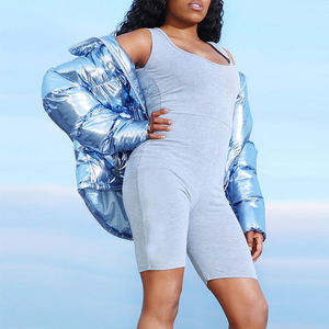Doudoune à capuche pour femme, bleu métallisé, matelassée, coupe-vent, manteau d'hiver, fermeture éclair, coupe décontractée, épaisse, rembourrage en polyester - Product Image 5