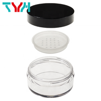 Pots à poudre libre cosmétique SAN PET de 3 ml à 80 ml en PMMA acrylique ABS avec couvercle noir et tamis PE, écologiques, recyclables, cylindres ISO