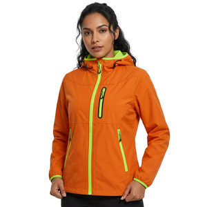 <b>Men's</b> Orange Hooded Waterproof Sport <b>Jacket</b> With Neon Green Zipper And Lining Regular Fit Winter Outdoor Wear - Product Image 5