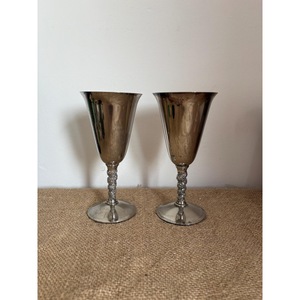 Vintage Metal <b>Goblets</b> Bell Shape Handmade Long Stem <b>Wine</b> Glasses For Wedding Occasion 2 Pieces - Product Image 1