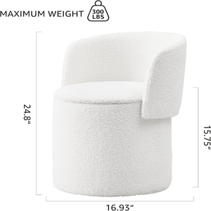 White Velvet <b>Storage</b> Ottoman Round Footrest Vanity <b>Stool</b> Teddy Style Footrest for Comfort & Organization - Product Image 2
