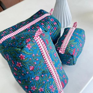 Women's Lightweight Cotton for Toiletry Bag with Zipper Closure Handblock Floral Printed Multipurpose <b>Makeup</b> <b>Box</b> and Pouches - Product Image 1