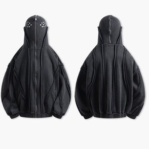 Fabricante de Sudaderas con Logotipo Personalizado, Sudadera con Cremallera Completa, Mezcla de Algodón, Estilo Urbano, Holgada, Informal, con Doble Cremallera - Product Image 2