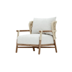 Juego de Sofás de Madera de Teca Premium para Exteriores con Sillones de Cuerda Tejida, Cojines Color Crema y Mesa de Centro para Patio, Jardín o Resort - Product Image 6