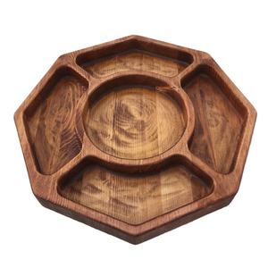 Plateau à copeaux et à trempette en bois d'acacia avec bol en acier inoxydable Plateau moderne et élégant pour les collations et les trempettes - Product Image 1