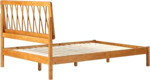 Marco de cama de madera maciza de caramelo de tamaño completo con patrón de transición X geométrico tradicional - Product Image 2
