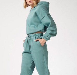 Conjunto Deportivo con Capucha para Mujer, Color Sólido, Manga Larga, Casual, Transpirable, Corte Holgado, 100% Algodón, Peso Medio, para Otoño - Product Image 3