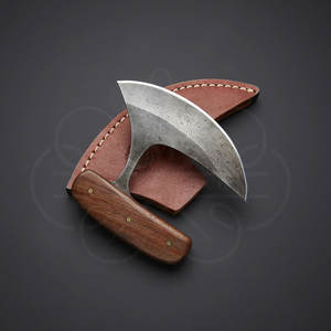 Cuchillo Ulu de Damasco Hecho a Mano con Funda de Cuero – Herramienta Afilada para Cocina al Aire Libre y Caza - Product Image 2