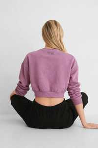 Sweat-shirt à col rond en polaire violet pour femme, pull court décontracté à manches longues, haut d'automne - Product Image 4