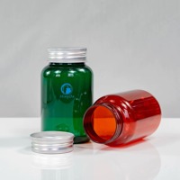 Bouteille transparente en PET de 175 ml pour compléments vitaminiques avec bouchon en aluminium ou givré pour gommes, capsules et produits de santé