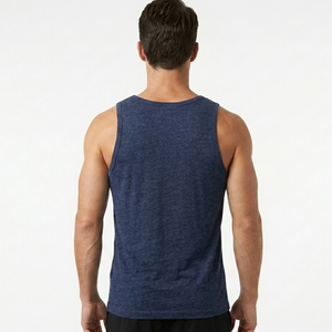 Camiseta sin mangas de punto azul marino para hombre, cuello redondo, estilo casual - Product Image 2
