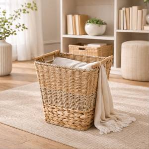 Paniers de rangement multi-usages rustiques et écologiques en jacinthe d'eau avec poignées pour salle de bain et chambre à coucher - Product Image 3