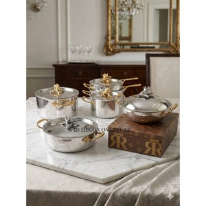 Copper Finished Hammered Casseroles Set With Butterfly Knobs Round Vintage Design Handles For Gas And Induction Stoves Ruffoni - Product Image 6