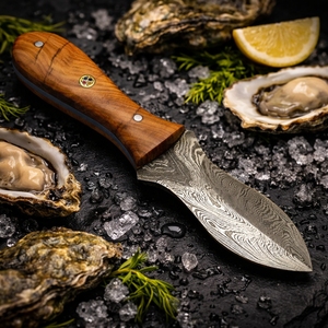 Damascus Steel Oyster Knife with Olive Wood Handle Handmade Shucking Knife Seafood <b>Tool</b> High Quality for Wholesale - Product Image 6