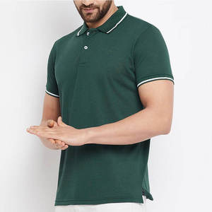เสื้อเชิ้ตแขนสั้นสีเขียวสำหรับผู้ชาย ผ้าฝ้ายปิเก้ ระบายอากาศได้ดี กันยับ พิมพ์ลายลำลอง ทรงปกติ คอปกแต่งขอบสีขาว - Product Image 2
