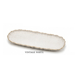 Plateau de service rectangulaire en métal blanc vintage, finition peinte à la main, élégant, compatible lave-vaisselle, qualité commerciale - Product Image 1