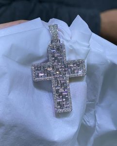 Baguette Moissanite Cross Pendant Pass Diamond Tester VVS Iced Out <b>Charm</b> 925 Sterling <b>Silver</b> Hip Hop Religious Jewelry - Product Image 1