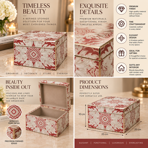 Boîte de rangement pour bijoux en verre à motifs ivoire rubis avec design floral orné, finition brillante, doublure douce, organisateur décoratif pour souvenirs - Product Image 6