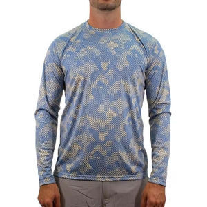 Chemise de performance respirante à manches longues pour homme en coton/fibre de bambou, col rond, séchage rapide, tricotée, coupe classique, impression numérique - Product Image 1