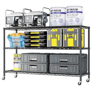 Scaffali Regolabili per Garage a 3 Ripiani 117*45*104cm, Verniciati a Polvere Neri con Piedini e Ruote Regolabili - Product Image 3