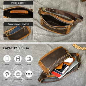 Bolso Bandolera de Cuero Genuino Crazy Horse para Hombre, Riñonera de Cuero, Bolso de Hombro para Viaje, Bolso de Pecho de Cuero para Hombre - Product Image 6