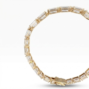 Premium 14K Yellow <b>Gold</b> Tennis Bracelet IGI Certified Lab Grown Diamonds Emerald Cut Elegant Fine Jewelry Daily Wear Party - Product Image 2
